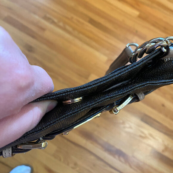 MK Michael Kors Hamilton Large Crossbody Brown PVC 35F2GHMC3B Logo Chain Buckle - Picture 9 of 13